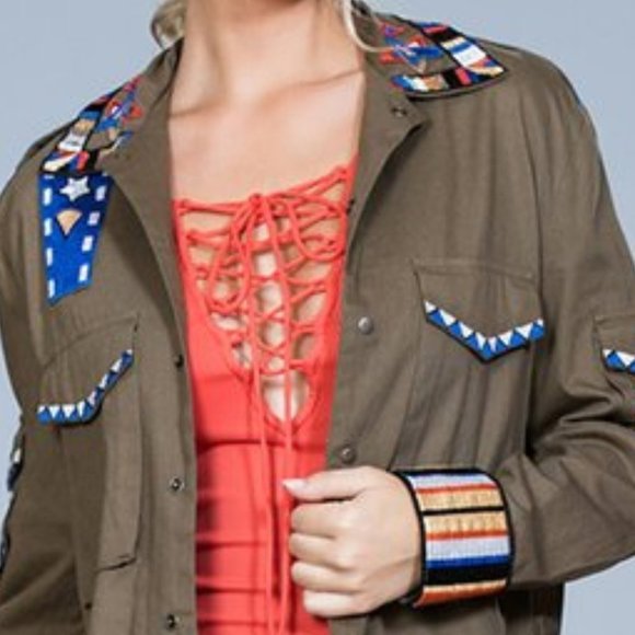 OLIVE EMBROIDERED JACKET - Picture 3 of 3